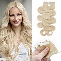 Benehair Remy Tape In Hair Extensions Human Hair Bleach White Seamless Skin Weft Tape In Real Human Hair Extensions Wavy Hair 20