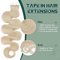 Benehair Remy Tape In Hair Extensions Human Hair Bleach White Seamless Skin Weft Tape In Real Human Hair Extensions Wavy Hair 20