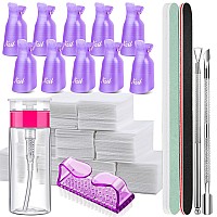 Fandamei Nail Polish Gel Remover Tools Kit 10 Pcs Purple Nail Clips 100Ml Nail Polish Remover Bottle 500 Pcs Remover Cotton P