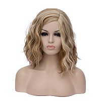 Cying Lin Short Bob Wavy Curly Wig Brown Mixed Blonde Wig For Women Cosplay Halloween Wigs Heat Resistant Bob Party Wig Include Wig Cap (Brown Mixed Blonde)