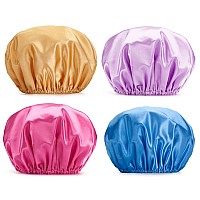 Amazerbath 4Pack Shower Caps For Women Double Waterproof Layers Bathing Shower Hat Hair Protection Eva Reusable Medium Size