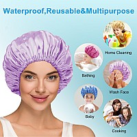 Amazerbath 4Pack Shower Caps For Women Double Waterproof Layers Bathing Shower Hat Hair Protection Eva Reusable Medium Size