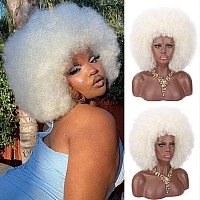 Kalyss 16 Womens Short Afro Kinky Curly Hair Platinum Wigs For Black Women Large Bouncy And Soft Natural Looking Premium Synth