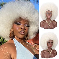 Kalyss 16 Womens Short Afro Kinky Curly Hair Platinum Wigs For Black Women Large Bouncy And Soft Natural Looking Premium Synth