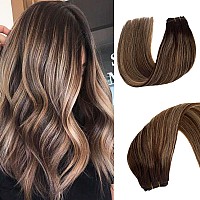 Weft Hair Extensions Human Hair Ombre 20 Inch 100G Brown To Golden Brown With Blonde Highlights Human Hair Sew In Extensions Re