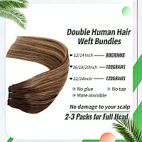 Weft Hair Extensions Human Hair Ombre 20 Inch 100G Brown To Golden Brown With Blonde Highlights Human Hair Sew In Extensions Re