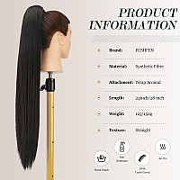 Feshfen Straight Long Ponytail Extensions 28 Inch Wrap Around Synthetic Off Black Ponytails Hair Piece Pony Tail Hair Extensions