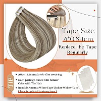 Full Shine Tape In Hair Extensions Human Hair Glue In Hair Extensions Color 8 Ash Brown Highlighted 60 Platinum Blonde Straight