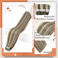 Full Shine Tape In Extensions Invisible Skin Weft Straight Hair Remy Human Hair Extensions Tape Ins 50 Gram 18 Inch 8 Ash Brown