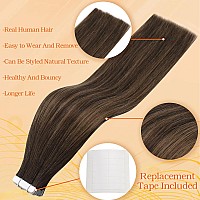 Full Shine Tape Hair Extensions Real Human Hair 22 Inch Tape In Balayage Hair Extensions Color 2 Darkest Brown Fading To 8 Ash B