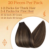 Full Shine Tape Hair Extensions Real Human Hair 22 Inch Tape In Balayage Hair Extensions Color 2 Darkest Brown Fading To 8 Ash B