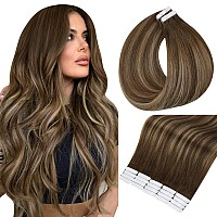 Full Shine Tape In Hair Extensions Human Hair 14 Inch Glue In Hair Extensions Tape In Skin Weft Hair Extension Color Medium Brow