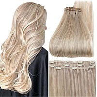 Full Shine Human Hair Clip In Extensions Blonde Highlight 3Pcs Straight Remy Clip In Hair Extensions Lace Weft Natural Real Huma