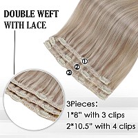 Full Shine Human Hair Clip In Extensions Blonde Highlight 3Pcs Straight Remy Clip In Hair Extensions Lace Weft Natural Real Huma