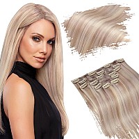 Ugeat Blonde Hair Extensions Clip Ins Real Human Hair 22 Inch Ash Blonde Highlight Clip In Hair Extensions Real Human Hair Clip