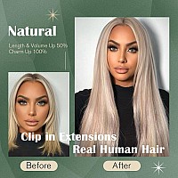 Ugeat Blonde Hair Extensions Clip Ins Real Human Hair 22 Inch Ash Blonde Highlight Clip In Hair Extensions Real Human Hair Clip