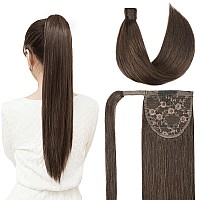 22 Human Hair Ponytail Extension 105G Dark Brown 100 Remy Human Hair Wrap Around Long Ponytail Clip In Hair Extensions Straig