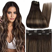 Full Shine Dark Brown Clip In Hair Extensions Ombre Human Hair Extensions To Dark Brown Mix Ash Brown 18 Inch Straight Lace Weft