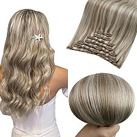 Full Shine Clip In Hair Extensions Real Human Hair Light Brown Highlighted Platinum Blonde Remy Human Hair Extensions Clip In Bl