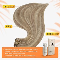 Full Shine Hair Extensions Clip In Human Hair 7 Pcs Real Hair Clip In Extensions Blonde Highlights Color 16P22 Remy Hair Clip In