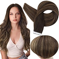 Full Shine Tape In Human Hair Balayage Tape In Hair Extensions Color 2 Dark Brown To 8 Ash Brown Highlight 2 Brown Natural Tape