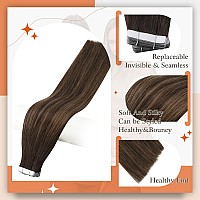 Full Shine Tape In Human Hair Balayage Tape In Hair Extensions Color 2 Dark Brown To 8 Ash Brown Highlight 2 Brown Natural Tape