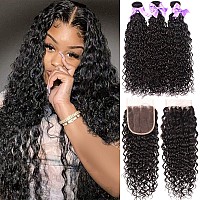 Water Wave Bundles With Closure Free Part Wet And Wavy Unprocessed Virgin Human Hair 100 Human Hair Extensions Water Wave Closu