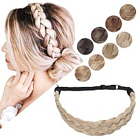 Hairro Braided Headband Wide Chunky Plaited Synthetic Hairpiece Elastic Stretch Hairband With 5 Strands Fake Hair Braids For W