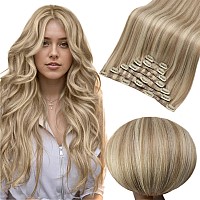 Full Shine Clip In Hair Extensions Dirty Blonde Highlights Light Blonde Hair Extensions Clip Ins Real Hair Extensions Silky Stra