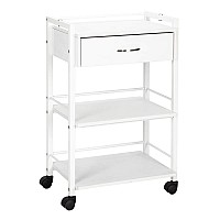 Salon Trolley Cart For Beauty Spa Wooden Rolling Storage Station White Mobile Utility Cabinet With 1 Drawer 2 Trays Medical E