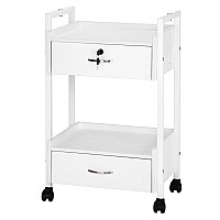 Salon Trolley Cart For Beauty Spa Wooden Rolling Storage Station White Mobile Utility Cabinet With 2 Drawers 1 Lockable Medic