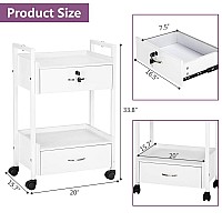 Salon Trolley Cart For Beauty Spa Wooden Rolling Storage Station White Mobile Utility Cabinet With 2 Drawers 1 Lockable Medic