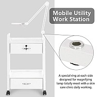 Salon Trolley Cart For Beauty Spa Wooden Rolling Storage Station White Mobile Utility Cabinet With 2 Drawers 1 Lockable Medic