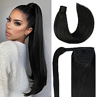 22 Human Hair Ponytail Extension 105G 1 Jet Black 100 Remy Human Hair Wrap Around Long Ponytail Clip In Hair Extensions Strai