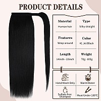 22 Human Hair Ponytail Extension 105G 1 Jet Black 100 Remy Human Hair Wrap Around Long Ponytail Clip In Hair Extensions Strai