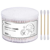 tifanso 500 Count Cotton Swabs, Natural Double Round Cotton Tip Cotton Buds with Strong Wooden Sticks for Ears, Cruelty-Free Ear Swabs, Wooden Cotton Sticks with Storage Box