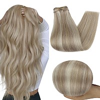 Full Shine Blonde Weft Hair Extensions Human Hair Invisible Sew In Hair Extensions Real Human Hair Golden Blonde Highlight Mediu