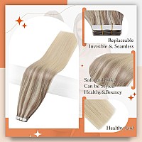 Full Shine Tape In Hair Extensions Human Hair 12Inch Color 18 Ash Blonde Fading To 22 And 60 Platinum Blonde Human Hair Extensio