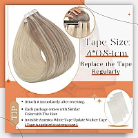 Full Shine Tape In Hair Extensions Human Hair 12Inch Color 18 Ash Blonde Fading To 22 And 60 Platinum Blonde Human Hair Extensio