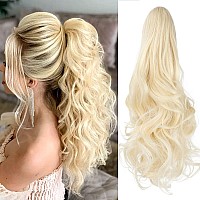 Leterly Ponytail Extension Clip In Claw 18 20 Curly Wavy Straight Pony Tails Clipon Long Hairpiece Jaw For Women Bleach Blond