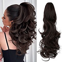 Leterly Ponytail Extension Clip In Claw 18 Curly Wavy Pony Tails Clipon Long Hairpiece Jaw For Women Dark Brown