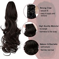 Leterly Ponytail Extension Clip In Claw 18 Curly Wavy Pony Tails Clipon Long Hairpiece Jaw For Women Dark Brown