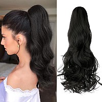 Leterly Ponytail Extension Clip In Claw 18 Curly Wavy Pony Tails Clipon Long Hairpiece Jaw For Women Dark Black