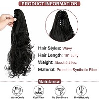 Leterly Ponytail Extension Clip In Claw 18 Curly Wavy Pony Tails Clipon Long Hairpiece Jaw For Women Dark Black