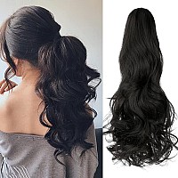 Leterly Ponytail Extension Clip In Claw 18 20 Curly Wavy Straight Pony Tails Clipon Long Hairpiece Jaw For Women Natural Blac