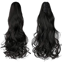 Leterly Ponytail Extension Clip In Claw 18 20 Curly Wavy Straight Pony Tails Clipon Long Hairpiece Jaw For Women Natural Blac