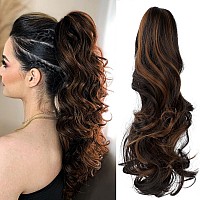 Leterly Ponytail Extension Clip In Claw 18 Curly Wavy Pony Tails Clipon Long Hairpiece Jaw For Women Dark Brown Mix Light Aubu