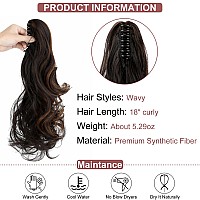 Leterly Ponytail Extension Clip In Claw 18 Curly Wavy Pony Tails Clipon Long Hairpiece Jaw For Women Dark Brown Mix Light Aubu