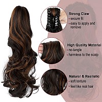 Leterly Ponytail Extension Clip In Claw 18 Curly Wavy Pony Tails Clipon Long Hairpiece Jaw For Women Dark Brown Mix Light Aubu