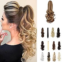 Leterly Ponytail Extension Clip In Claw 18 Curly Wavy Pony Tails Clipon Long Hairpiece Jaw For Women Medium Brown